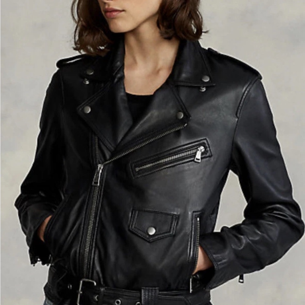 Polo Ralph Lauren Black Leather Moto Jacket – Women’s M (Worn Twice, Like New)